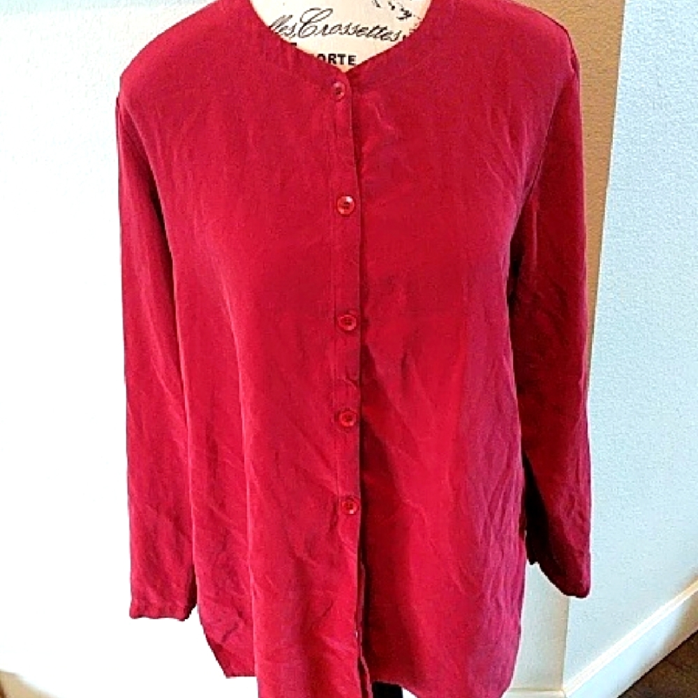 Charter Club Red Silk Button down Shirt Medium